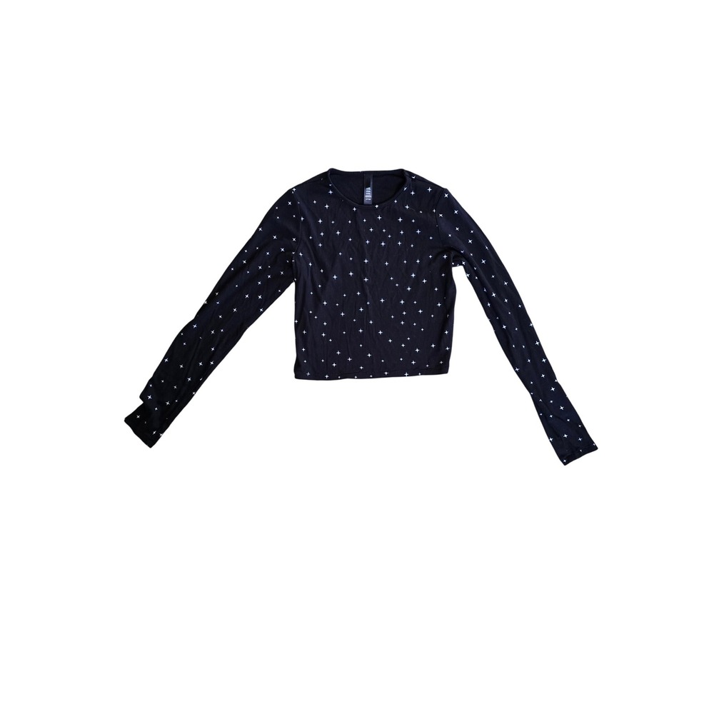 Skims Soft Modal Long Sleeve Cropped Top Onyx Sparkle Loungewear Size‎ Small